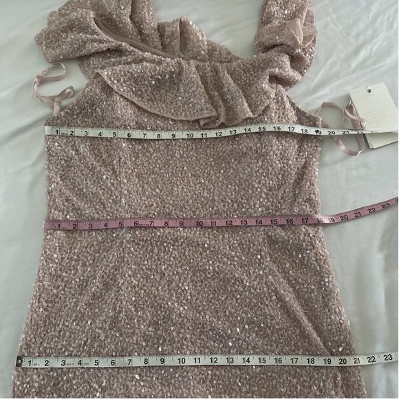 NWT $498 Mac Duggal [ 14 ] Sequined Drop Shoulder Trumpet Gown in‎ Mocha Pink - Picture 2 of 13